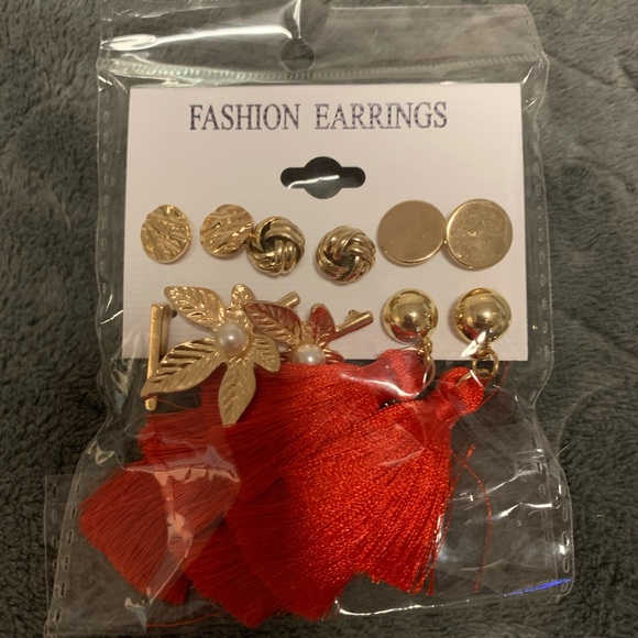 BN | Fashion Earrings | 6 Pairs of Studs & Dangly Earrings | Gold & Red - Picture 8 of 8